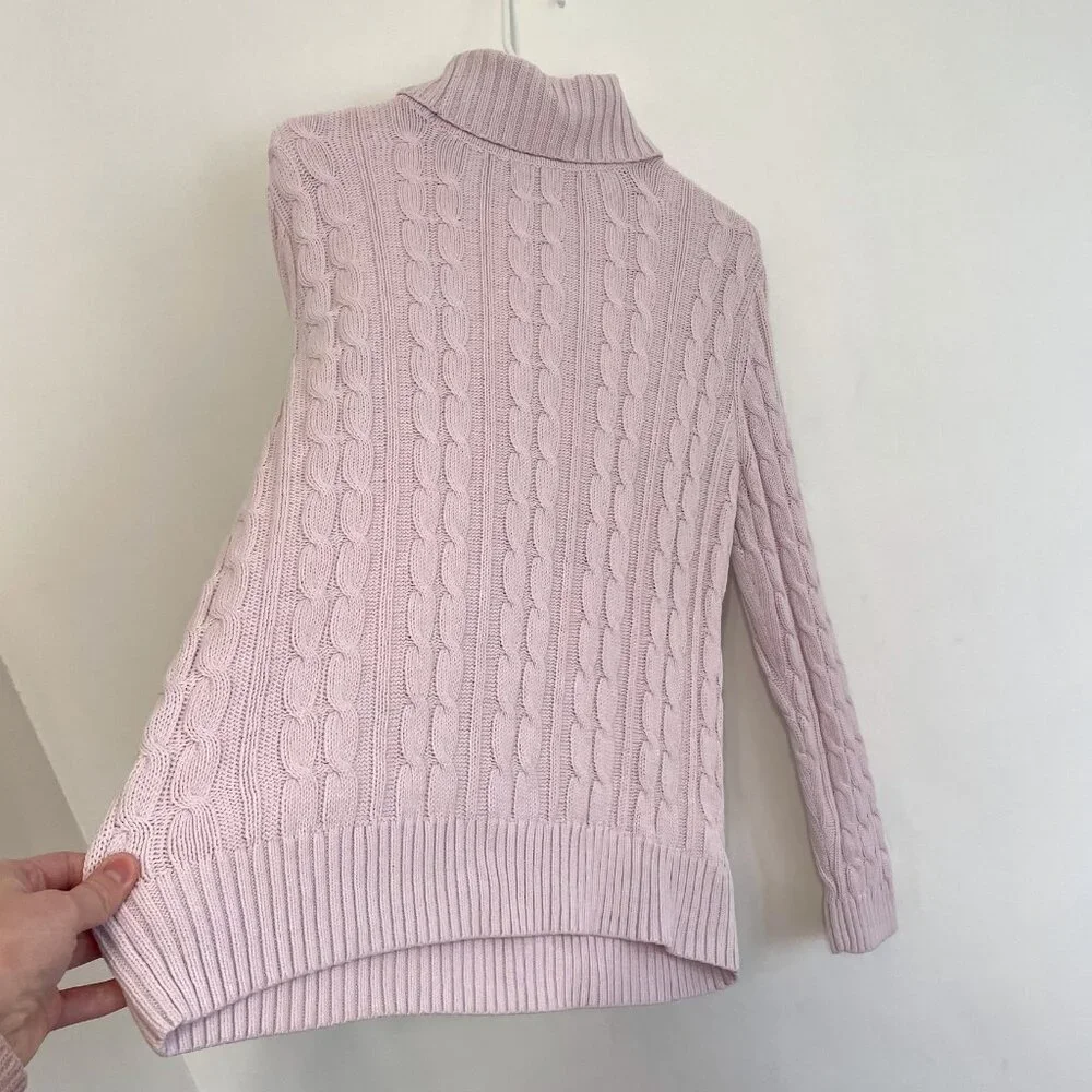 CROFT & BARROW Cable Knit Turtleneck Sweater Light Pink Baby Pink Cotton Blend L - Picture 16 of 16